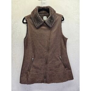 Dylan by True Grit Women Brown Faux Suede Fur Lined Moto Vest Small Fall Biker